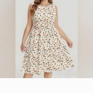 BloomChic Cream Midi Dress with Brown Floral Print Sz 18/20